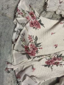 Floral Smocked Top with Chiffon Sleeves