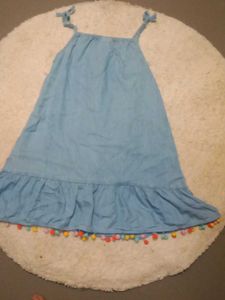 Blue Denim Dress with Pom-Pom Detail