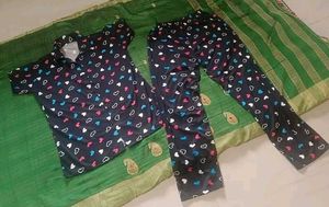 Heart Print Night Dress (Top Pant Set)