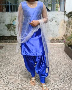 Blue Satin Salwar Suit