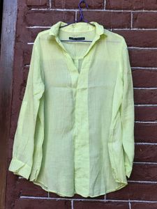 Zara Woman Lime Green Linen Blouse