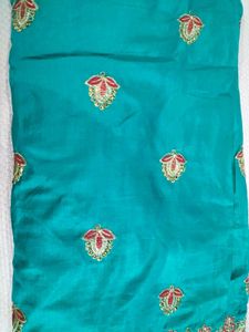 Teal Green Embroidered Saree