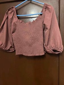 Mauve Crop Top with Balloon Sleeves