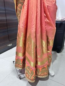 Embroidered Peach Saree