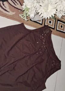 Sleeveless Coffee Brown Cute Top