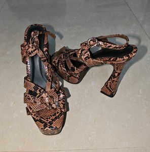 Snakeskin Print brown catwalk Heels