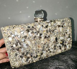 Embellished Stone Clutch with Crystal Knob