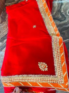 Heavy Gotta Work Red Saree (no Blouse)