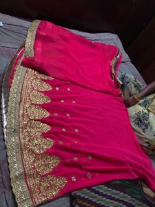 Pink Saree with Gold Embroidery