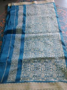 Teal &amp; Silver Banarasi Silk Saree