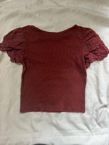 Maroon Mocha Puff Sleeve Top