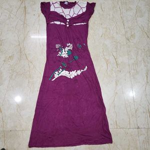 Purple Floral Print Maxi nighty with sidecut