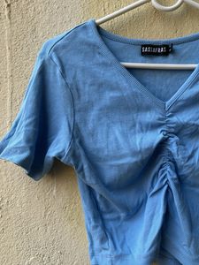 Cute Blue ribbed Crop Top