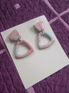 baby blue and pink polymer clay earrings