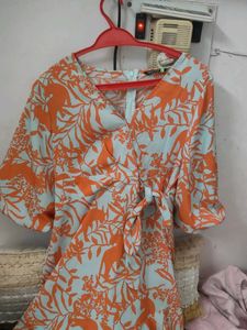 Orange &amp; Blue Print Wrap Dress
