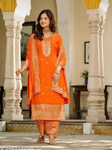 Orange Embroidered Kurta Set with dupatta