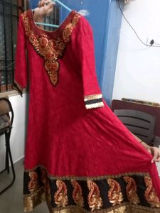 Cotton Anarkali Gown With Golden Jari Work