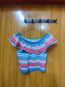 Multicolor Offshoulder Crop Top