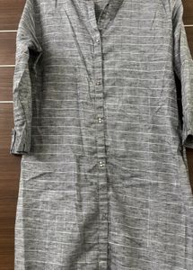 Grey Cotton Blend Linen Kurta