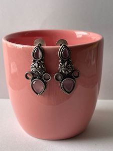 Silver Replica Earring Pink Stone