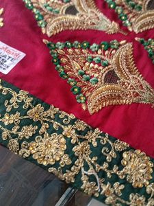 Elegant Embroidered Red &amp; Gold Saree
