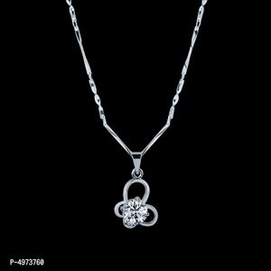 Silver Plated Chain With Solitaire Diamond In Butterfly Pendant  For Women