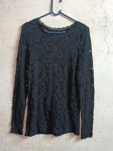 Ladies See-through Fashion Lace Top Black 🖤