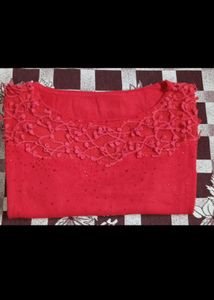 Girls Red Half Sleeve Top