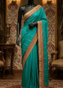 Teal & Gold Embroidered Saree