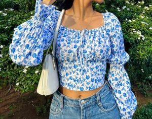 Blue Floral Crop Top