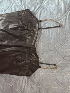 Metallic Chain-Strap Bodycon Dress