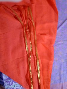 Orange Saree with Gold Trim