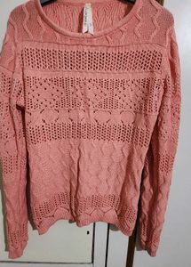 Winter Evenings Coral Knitted Pullover