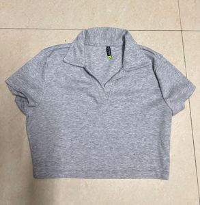 Gray Polo Crop Top