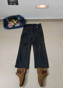 Scatched Wide Leg Baggy Jeans