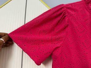 Ketch- Pink Eyelet Blouse - Ruffle Neck