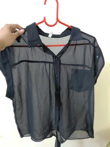 Sheer Black Button-Down Top