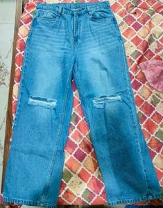 Ripped Knee Wide Leg Jeans