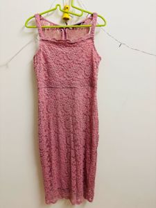Pink Lace Midi Dress - Bodycon