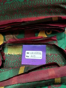 Tasar Saree - Red &amp; Green