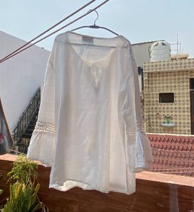 Boho White Tassel Bell Sleeves Top