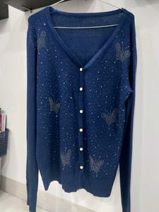 Navy Blue Sweater With Mukaish