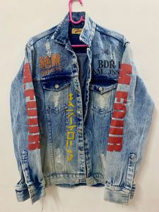 Blue printed Denim Jacket Oversized