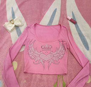 Y2K Pink Rhinestone Long Sleeve