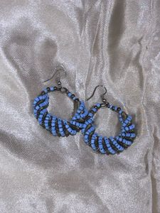 Blue Beaded Hoop Earrings