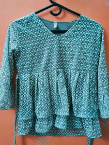 Embroidered Sheer Sleeve Top