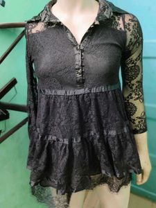 Black Lace 3/4 Sleeve Blouse