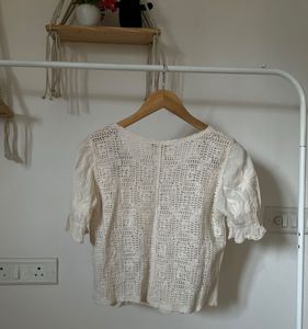 Crochet Yellow Floral Embroidered Cotton Top