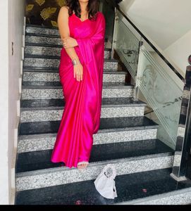 Hot Pink Satin Saree