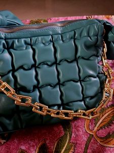 Chic Teal Quilted Shoulder Bag /Gold Chain Strap